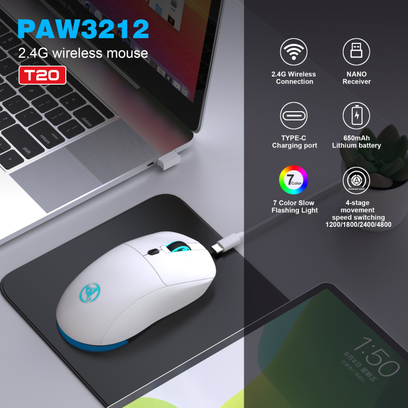 T20 Wireless Mouse 4800dpi Rechargeable 6 keys